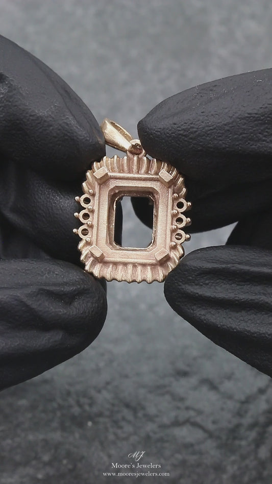 Casting of 14k Yellow Gold Emerald Cut Sapphire and Diamond Pendant