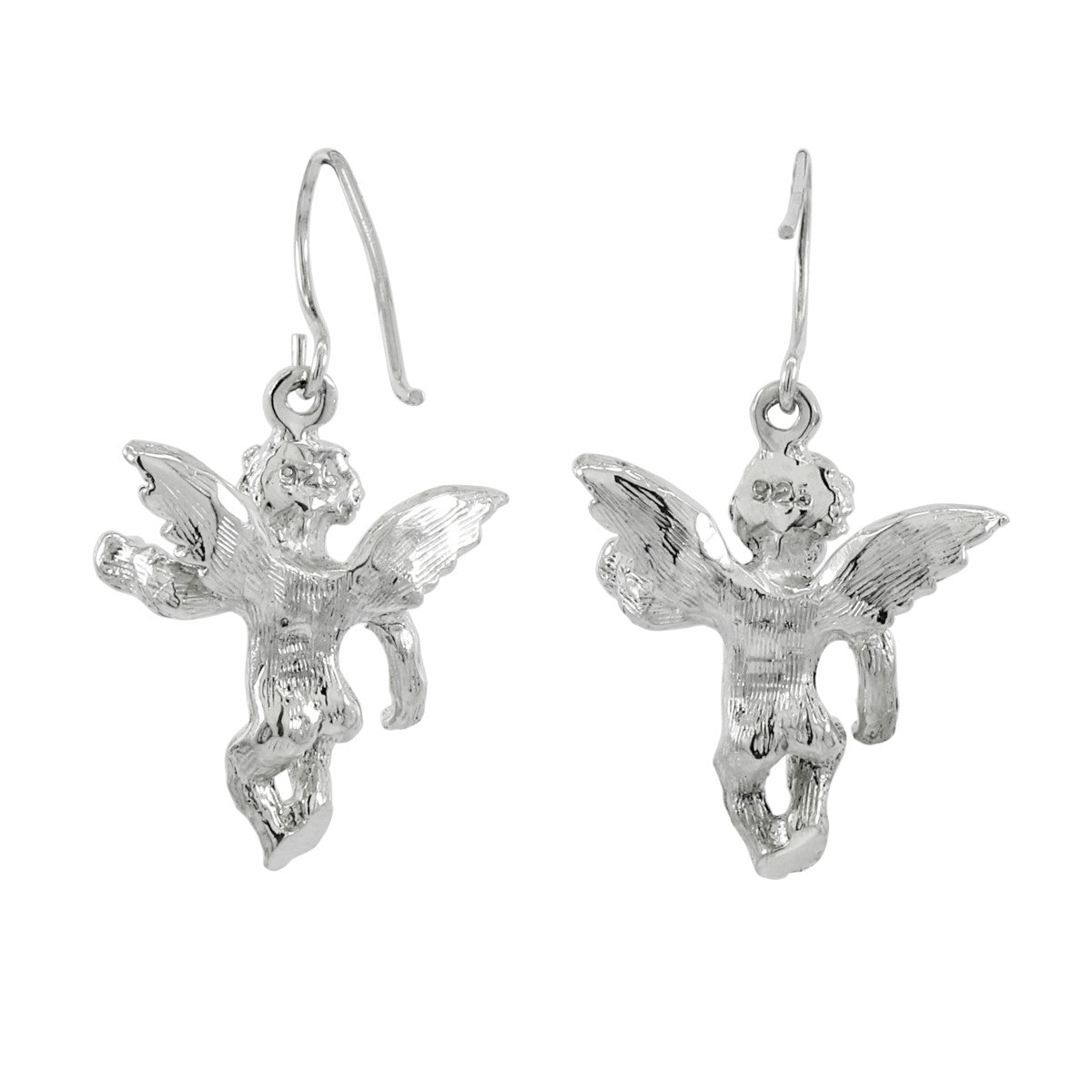 925 Sterling Silver Cherub Angel Earrings w/ French Wire Hooks