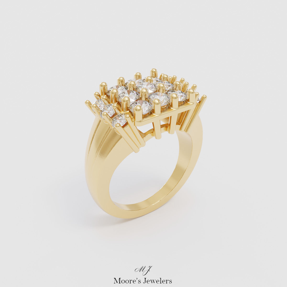 Cluster Style Halo Engagement Ring 3d Model