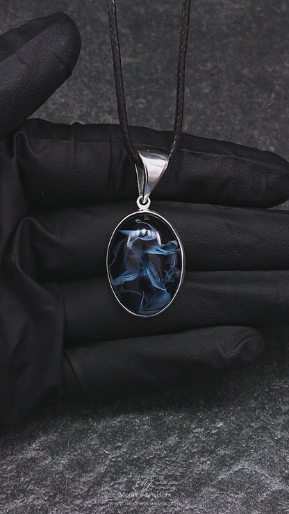 925 Sterling Silver Simulated Cabochon Shaped Resin Stone Necklace