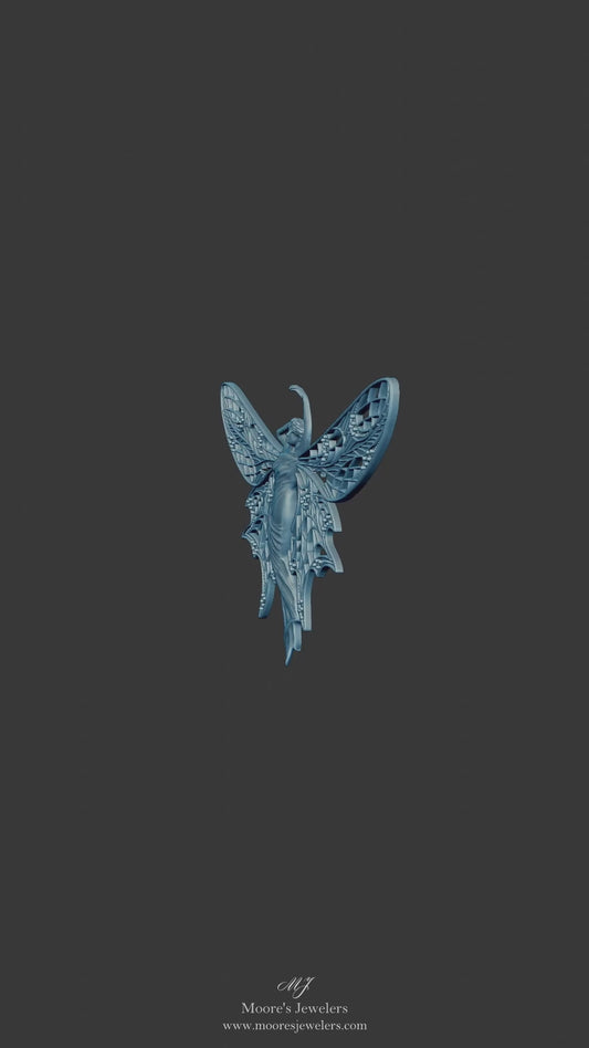 3d Model and 3d Print of Diamond and Resin Inlaid Fairy Brooch