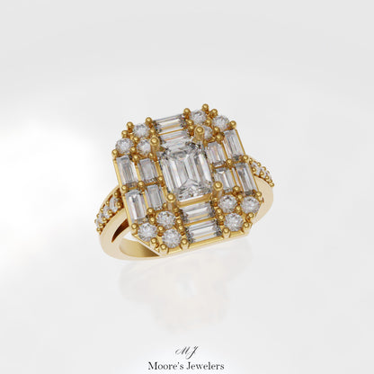 Emerald and Baguette Diamond Cocktail Ring 3d Model