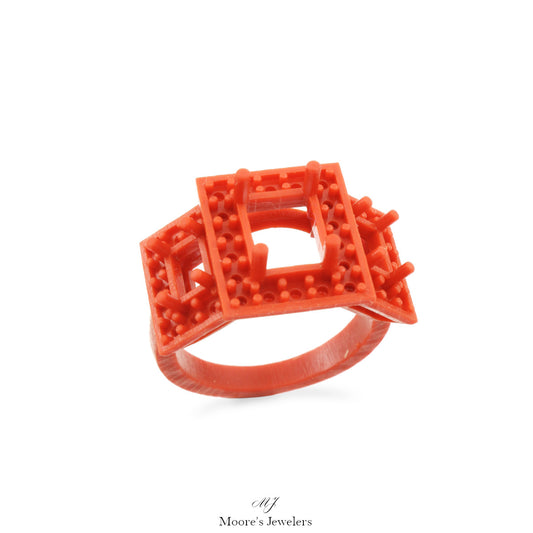 3d Printed Square Emerald and Round Cut Halo Engagement Ring