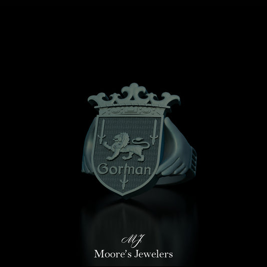 3d Model of Man's Family Crest Claddagh Ring