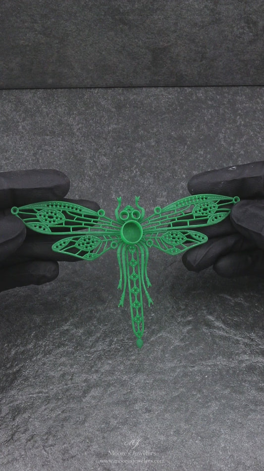 3d Printed Dragonfly Diamond and Multi Colored Gemstone Brooch