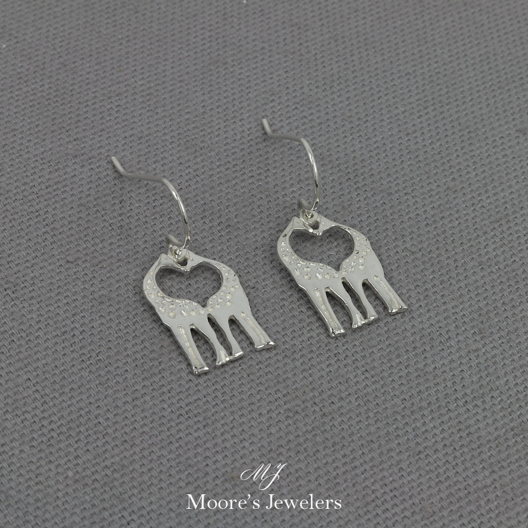 925 Sterling Silver Giraffe Hearts Earrings w/ French Wire Hooks