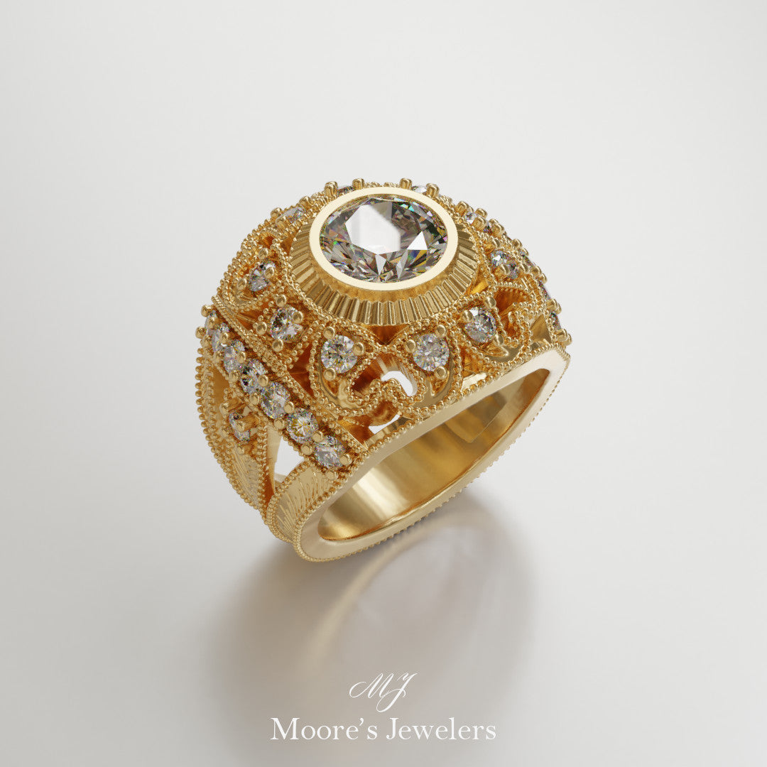 Faux Antique Style Diamond Scroll Ring