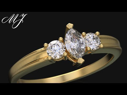 14k Yellow Gold Round and Marquise Diamond Pinky Ring