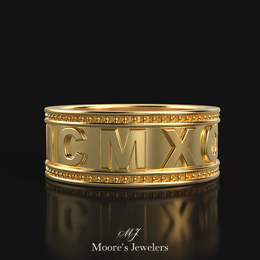 14k Yellow Gold Man's Initaled Wedding Band