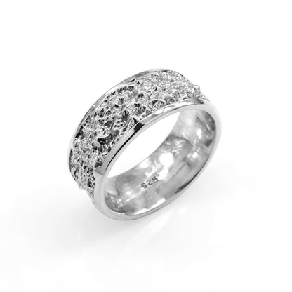925 Sterling Silver Textured Wedding Band