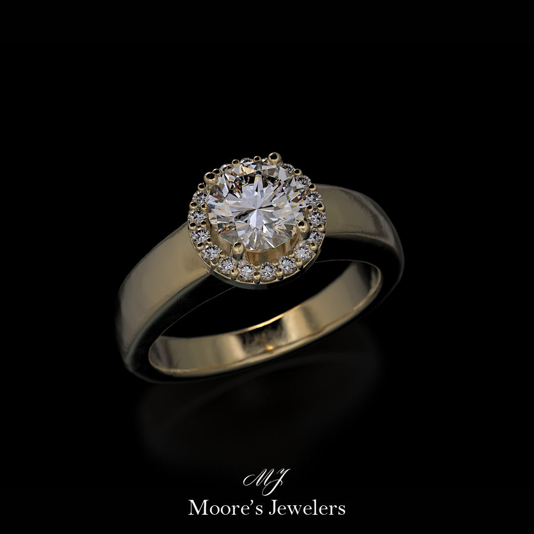 14k Yellow Gold Diamond Halo Engagement Ring