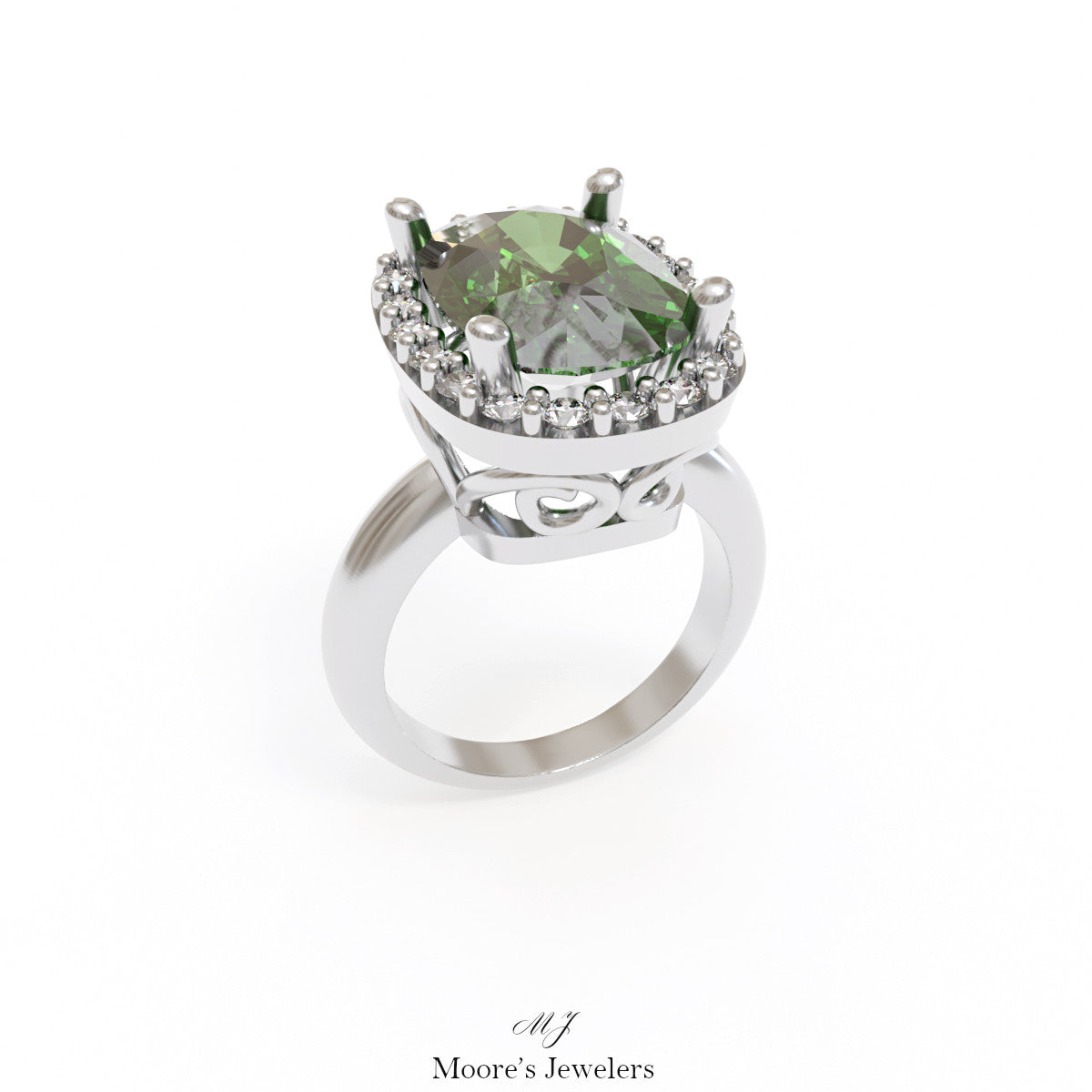 Oval Halo Engagement Ring With Scroll Pattern Gallery 3d Model