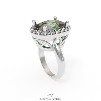 Oval Halo Engagement Ring With Scroll Pattern Gallery 3d Model