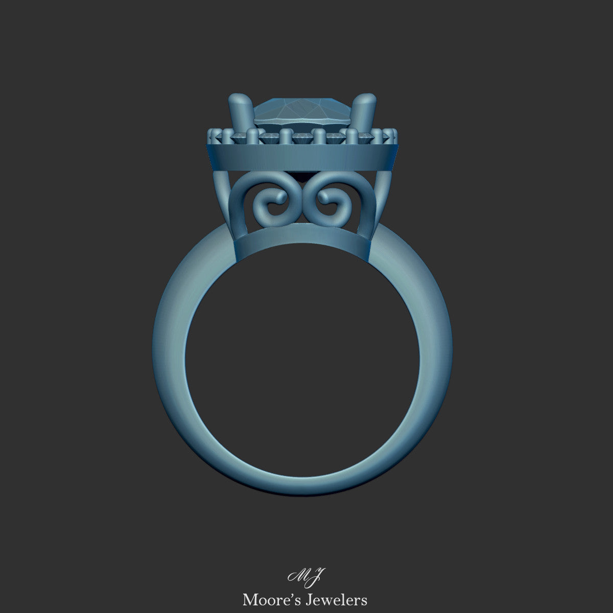 Oval Halo Engagement Ring With Scroll Pattern Gallery 3d Model