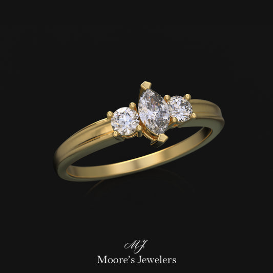 14k Yellow Gold Round and Marquise Diamond Pinky Ring