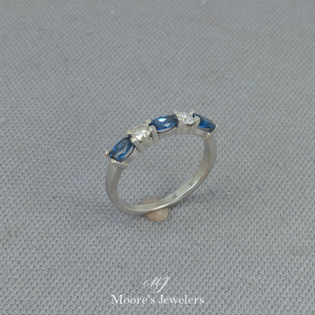 14k White Gold Diamond and Lab-Created Sapphire Ring
