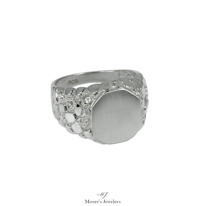 925 Sterling Silver High Luster and Satin Finish Nugget Ring