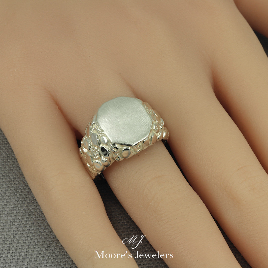 925 Sterling Silver High Luster and Satin Finish Nugget Ring