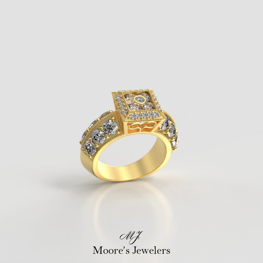 14k Yellow Gold Diamond High Fashion Ring