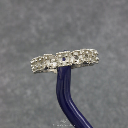 14k White Gold Cast Square, Oval, and Tear Drop Pattern Ring