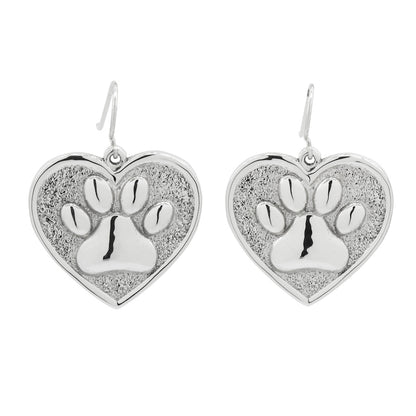 925 Sterling Silver Puppy Love Heart Earrings w/ French Wire Hooks