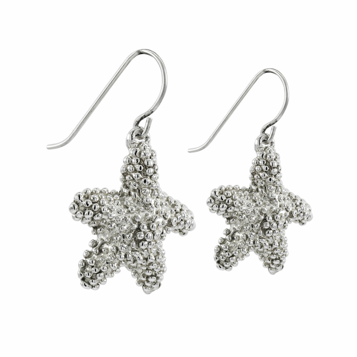 925 Sterling Silver Beaded Texture Starfish Earrings