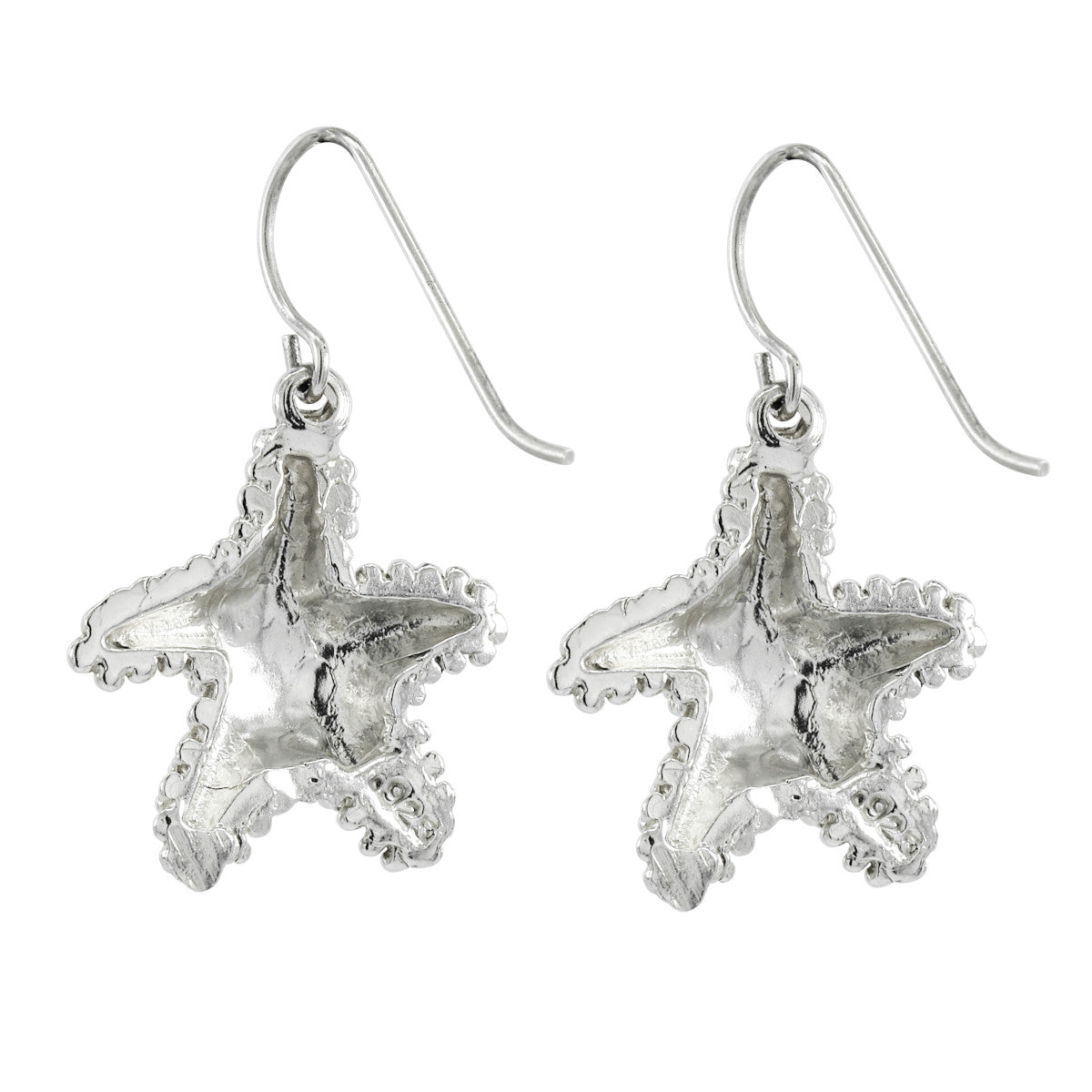925 Sterling Silver Beaded Texture Starfish Earrings