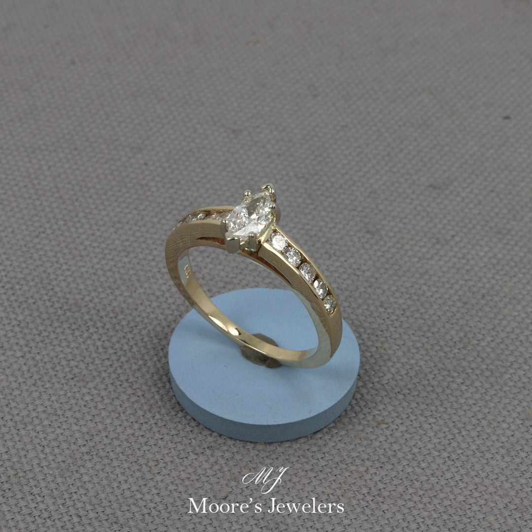 14k Two Tone Marquise Diamond Engagement Ring